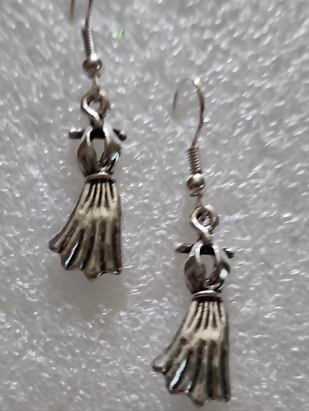 Hand Crafted Silver "7 Year Itch" Dress-Shaped Dangle Earrings